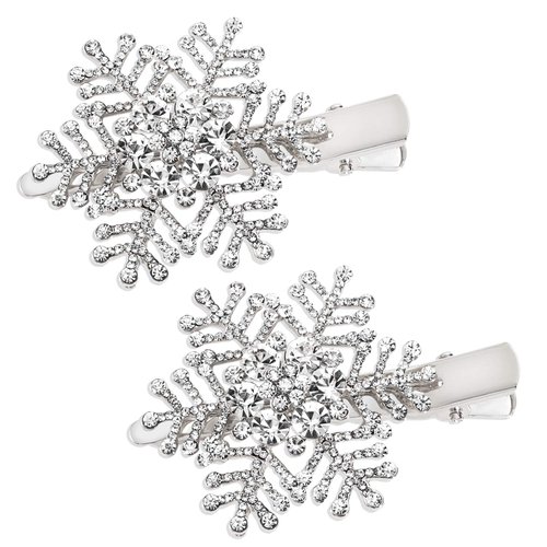 Vogueknock Snowflake Hair Clips Xmas Holiday Sparkly Rhinestone Snowflake Hairpin (Silver)