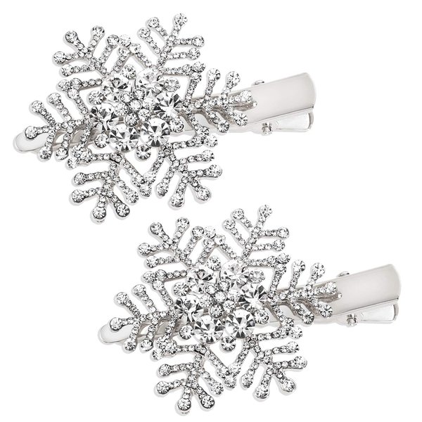 Vogueknock Snowflake Hair Clips Xmas Holiday Sparkly Rhinestone Snowflake Hairpin (Silver)