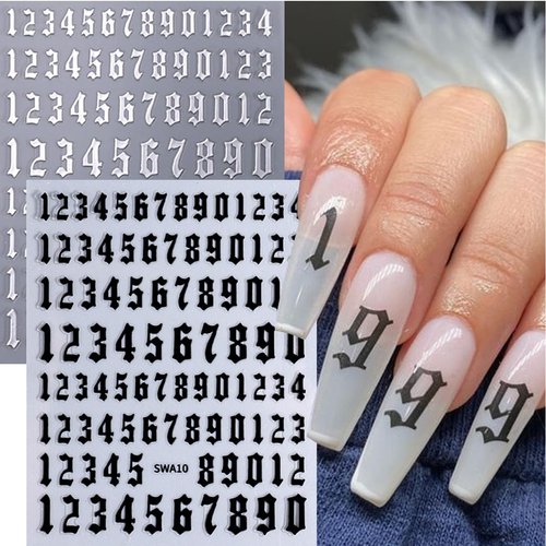 3D English Alphabet Number Nail Art Stickers Letters Nail Decals Black Gold Silver Alphabet Nail Design Self-Adhesive Nail Art Supplies DIY Manicures Slider Charms Decoration for Women DIY Nails 8PCS