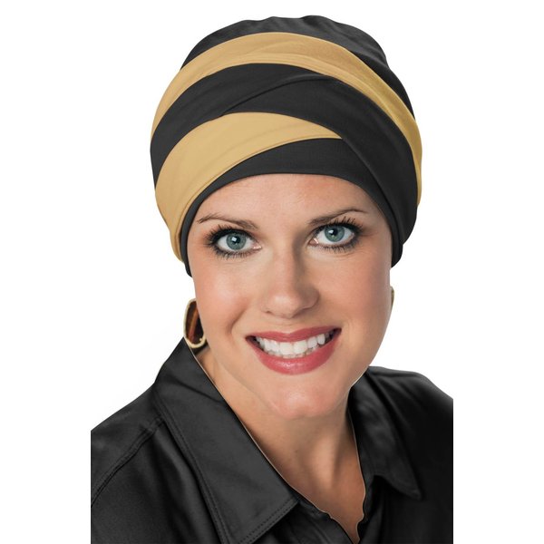 Braided Becky Cotton Turban Set for Cancer Patients Black/Khaki