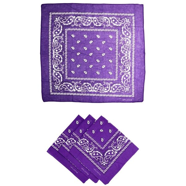 Beauty Town 3 Pcs Face Bandana Handkerchiefs 100% Cotton Paisley Multipurpose Head Wrap Scarf (Purple)