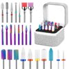 25Pcs Nail Drill Bits Set with Rhinestone Nail Drill Bits Holder, 3/32 Inch Nail Drill Bits for Acrylic Nails, Ceramic Diamond Carbide Cuticle Efile Remover Bits for Home Salon Acrylic Gel Nail