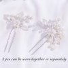 Yokawe Bridal Wedding Hair Pins Silver Pearls Bride Hairpin Crystal and Leaf Hair Accessorise for Women and Girls(2 PCS)