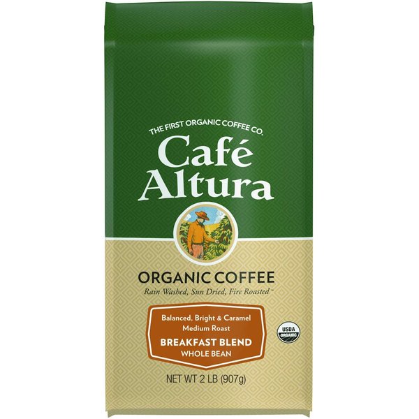 Cafe Altura Whole Bean Organic Coffee, Breakfast Blend 32 Ounce