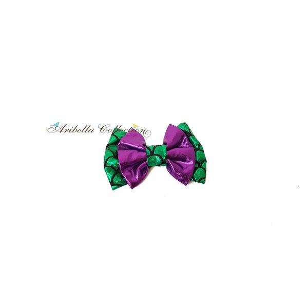 Aribella Collection Girls Little Mermaid Bow 4 x 2.5 Inches - Barrette Clip