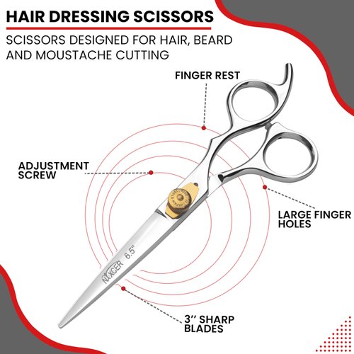 Nixcer Hair Cutting Scissors -Sharp Razor Edge Blade Hair Shears Series - 6.5" With Fine Adjustment – Stainless Steel Hair Scissors Professional For Men, Women & Babies (Silver)