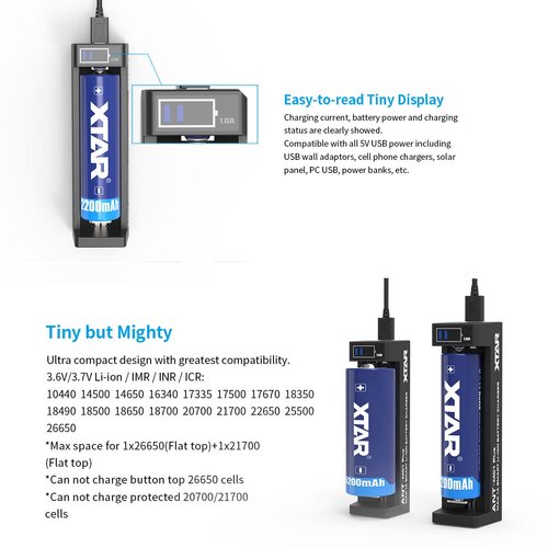 XTAR MC1 Plus 18650 battery Charger with Real 1A Max Constant Current Battery Charger (Not Included battery)