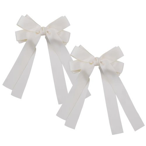 Hair Bow Clips for Women White Bow Hair Clip for Women Girls Hair Accessories Cute Ribbon Hair Barrettes With Long Tail Tassel Ribbon Hair Clip White Bow Headpiece Hair Pins Double Layer 2pcs