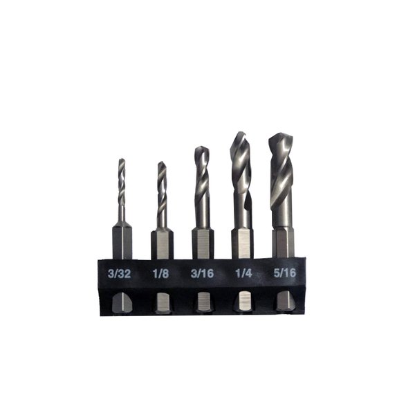 Milescraft 2320 5pc Stubby Bit Set- 5pc. HSS Stubby Drill Bits with 1/4-Inch Quick Change Hex Shank (3/32in, 1/8in, 3/16in, 1/4in, 5/16in) - Drill Bit Holder Included