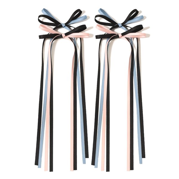 LFOUVRE Hair Bows for Women, Ribbon Bow Hair Clips, Tassel Pink Hair Bow for Women, Green Ribbon Bows for Hair, Hair Bow Clips Light Blue Hair Bow for Girls, Hair Accessories for Girls 4pcs
