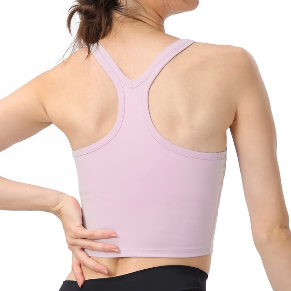 Meslong Women's Racerback Sports Bra Wirefree Padded Gym Running Workout Yoga Bras(Quicksand Poweder,10)