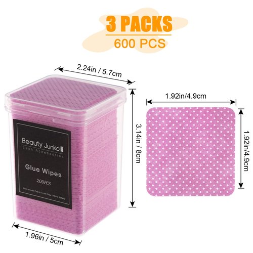 Lint Free Nail Wipes, 600 PCS Eyelash Extension Glue Wipes, Lash Glue Cleaning Pads, Adhesive Wipes, Cotton Pads for Cleaning Tweezers and Glue Bottle Nozzle, Dry Pads for Lash Extension Supplies
