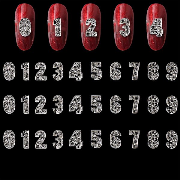 WOKOTO 30pcs Silver Nail Number Charms (0-9) 3D Nail Charms For Nail Art 3D Decorations Nail Rhinestones And Charms For Nails Numeral Nail Charms Nail Gems And Rhinestones Nail Art Charms For Women