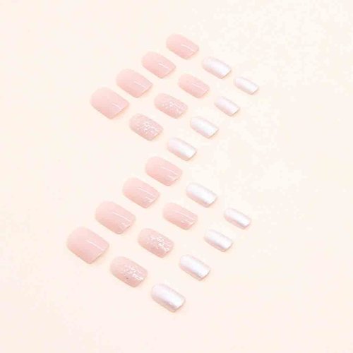 Foccna Square Press on Nails Short Pink False Nails Acrylic Artificial Nails Simple Glossy Fake Nails with Glossy Nails for Women and Girls,24Pcs