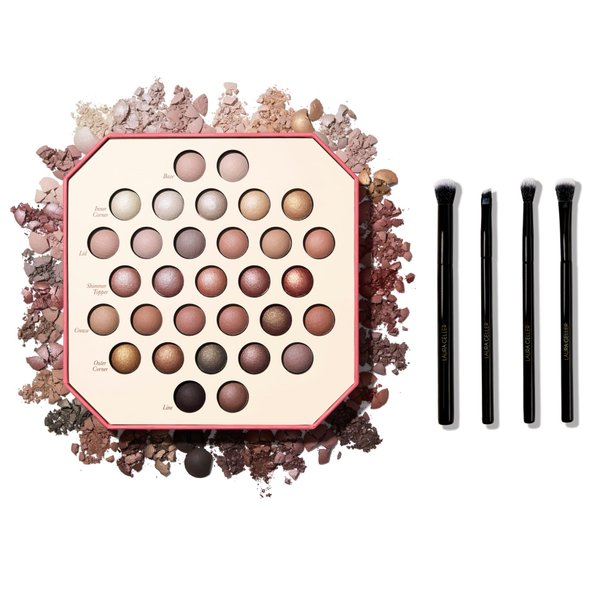 LAURA GELLER NEW YORK The Ultimate Palette Baked Eyeshadow Makeup Palette, Neutrally Natural + Shadow Skills 4pc Eyeshadow Makeup Brush Set