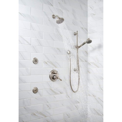 Delta Faucet 5-Setting Raincan Shower Head, Brushed Nickel Rain Shower Head, Round Shower Head, Delta High Pressure Shower Head, Water Saver Shower Head 1.75 GPM, Stainless RP78575SS