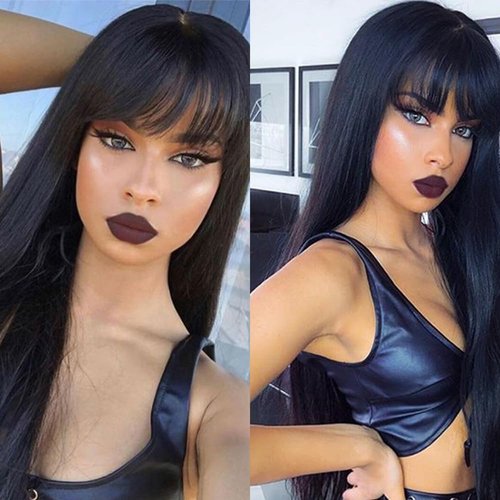 XUENMB Long Straight Wigs with Bangs for Women 18 Inch Synthetic Natural Black Hair Glueless Wig Soft Fashion Daily Cosplay Long Wig for Women (black)