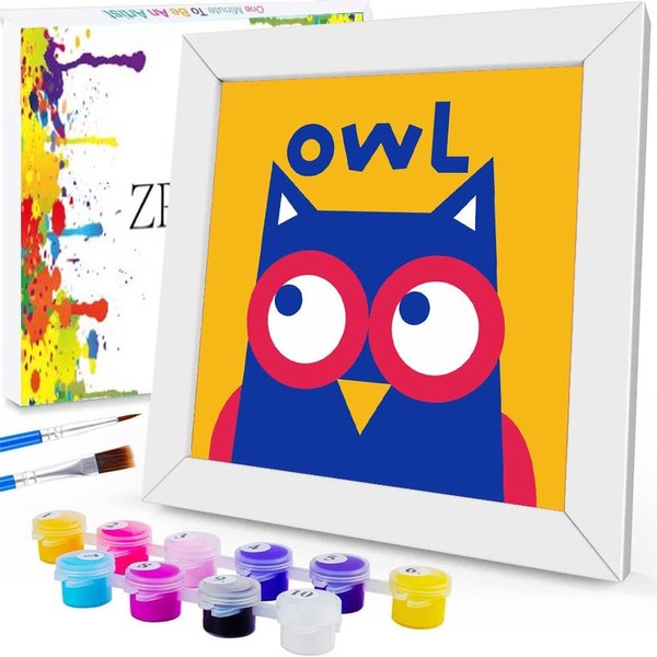 ZRIZQ Paint by Numbers for Adults Beginner Kids Ages 6-8-12 with Wooden Frame,Easy Paint by Numbers for Gift Home Decoration 8x8 Inch(Owl)