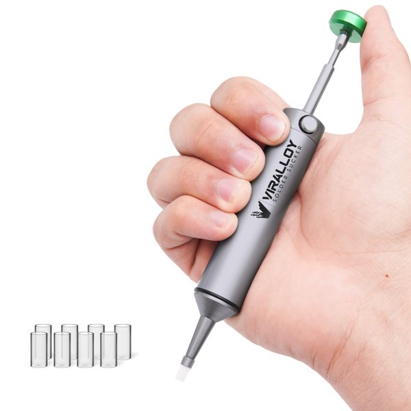 VIRALLOY Solder Sucker No Clog Desoldering Pump Soldering Sucker Perfect Desoldering Tool for Solder Remover with Strong Suction, Heat Resistant Pinecil Nozzle for Smooth Solder Inrush