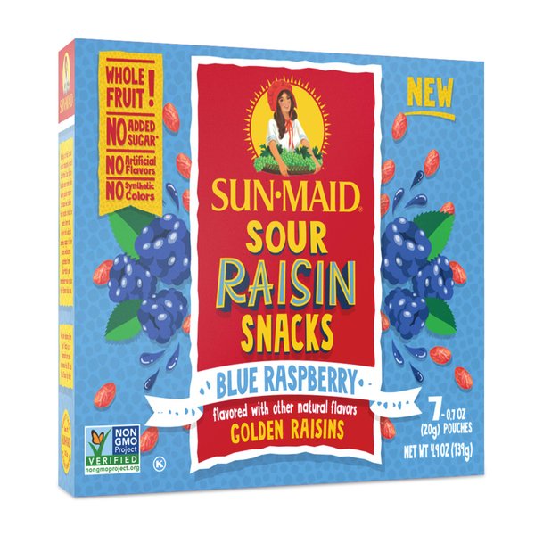 Sun-Maid Mixed Blue Raspberry Sour Raisins 0.7 OZ, 7-Count (Pack of 1)