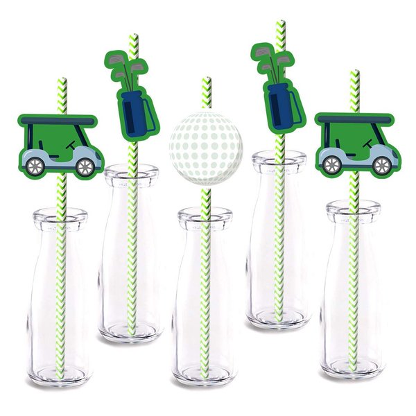 Golf Party Straw Decor, 24-Pack Birthday Or Retirement Party Supply Decorations, Paper Decorative Straws