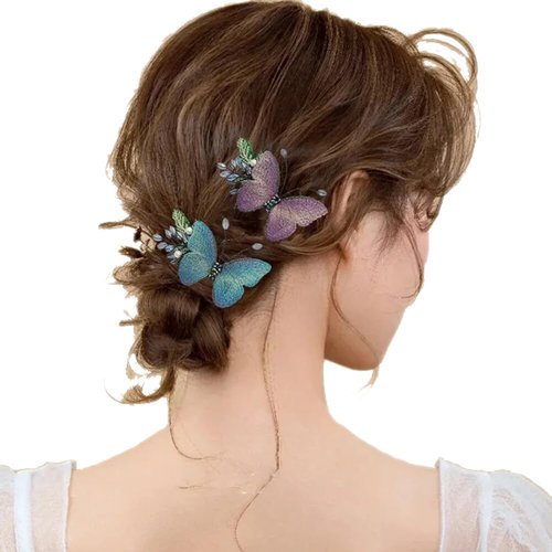 JKQBUX Edge Clip Retro embroidered butterfly hairpin Super fairy Hair Accessorie Hair Pins Duck Billed Hair Clips for Women Girls Party Wedding 2PC