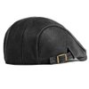 Qianuer Newsboy Hats for Men Leather Ivy Flat Cap Gatsby Driving Cabbie Hat Black