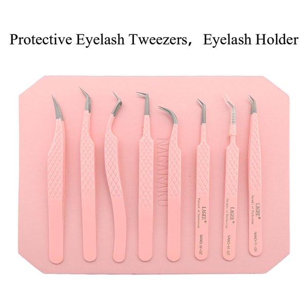 NAGARAKU Magnetic Eyelash Board, Lash Extensions Tools Adsorption Board Protective False Eyelash Tweezers Holder Magnetic Lash Tweezers Plates Eyelash Holder Storage Organizer PU Leather, Pink