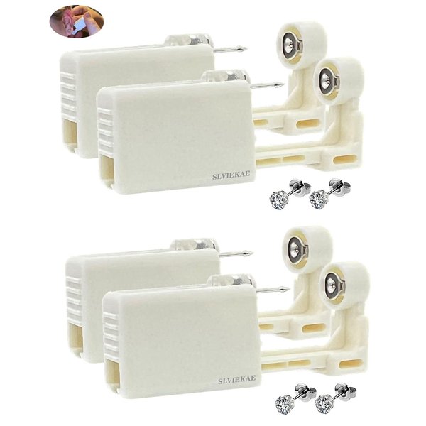 4 Pcs Self Ear Piercing Kit, Disposable Sterile Ear Piercing Gun Ear Piercing Tool (White)