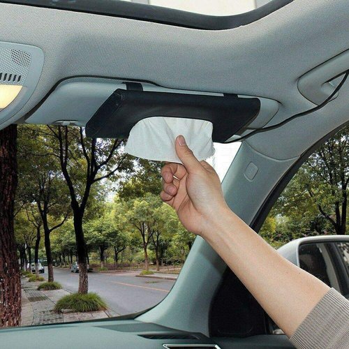 Tissue Box Holder for Car, Car Tissues Holder, Car Napkin Case, Hanging Paper Towel Clip, PU Leather Tissue Box, Paper Carton, Mask Holder for Car-Black