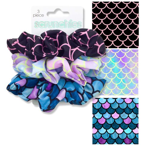 Spoontiques Hair Scrunchies Adorable Accessories for Women’s Hair Girls Colorful Soft Hair Ties Ponytail Holder Print, Mermaid, (Pack of 3), One Size (19954)