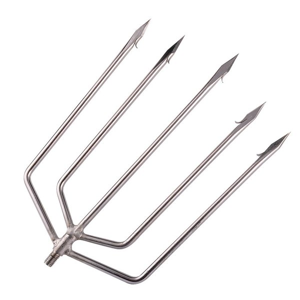 Cyfie 5-Prong Stainless Steel Fishing Gig Gaff Hook with 8mm Screw, Fishing Hook Harpoon for Hunting Fish Flounder Frog in Pond River Lake, Capable for Fishing Pole