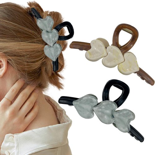 2 PACK Big Heart Hair Clips Styling Accessories for Women Girls Heart-shaped Jelly Claw Clip for Long Thick Hair for Party