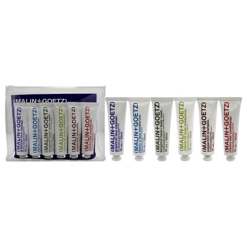 Malin + Goetz Essential Starter Kit, 1 Fl. Oz. - Hair Shampoo & Conditioner, Facial Cleanser & Moisturizer, Hand & Body Wash, Body Moisturizer, Travel Kit, Vegan & Cruelty Free