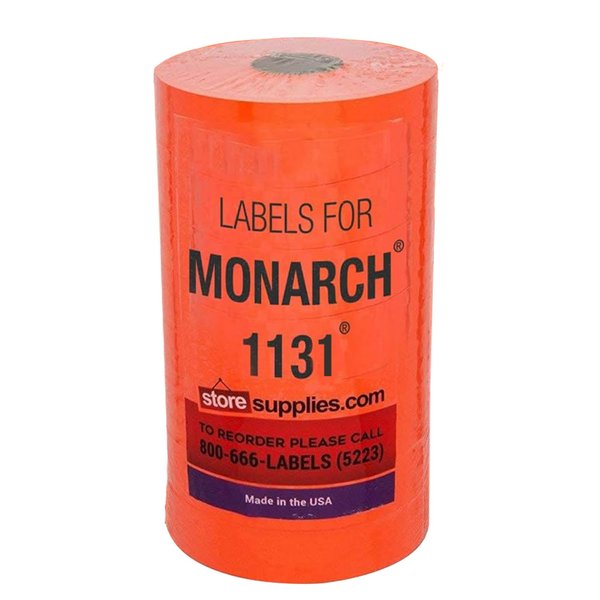 Fluorescent Red Pricing Labels to fit Monarch 1131 Pricers. 8 Rolls with 1 Free Ink Roller.