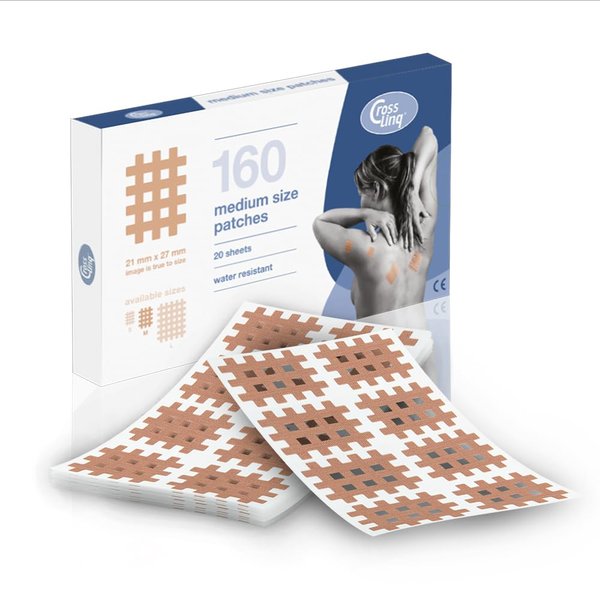 CrossLinq® Acupressure Patches | Acupuncture Patch | CrossTape | Non-Elastic, Grid-Shaped Tapes | Pain Patches | Crosshatch Patches (160 Medium Patches) | Beige