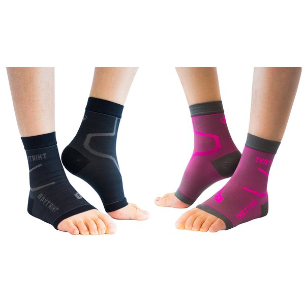 Thirty48 Plantar Fasciitis Socks, 20-30 mmHg Foot Compression Sleeves for Ankle/Heel Support, Increase Blood Circulation, Relieve Arch Pain, Reduce Foot Swelling (Black & Pink (2 Pairs), Medium)