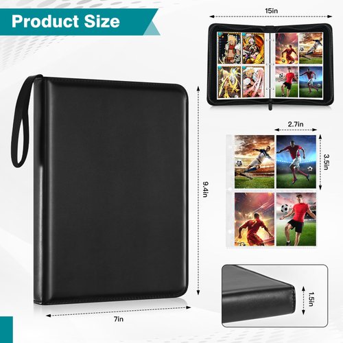 Xrunmix Trading Card Binder, Pocket Card Binder with Card Display, Pocket Sports Card Binder, Card Binders(Black) (400 Pockets)
