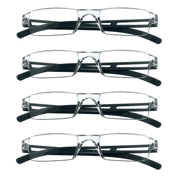 LifeArt 4 Pairs Reading Glasses, Blue Light Blocking Glasses, Computer Reading Glasses for Women and Men, Fashion Rectangle Eyewear Frame(4 Black, 1.25 Magnification)