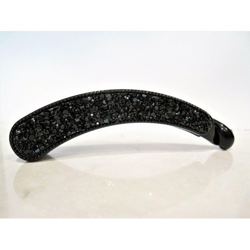 Black art deco sparkly banana hair claw clip with rhinestones