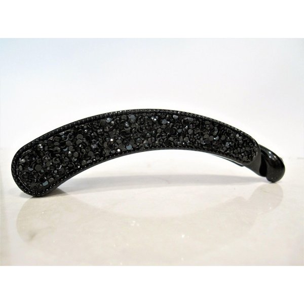 Black art deco sparkly banana hair claw clip with rhinestones