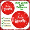 Sliner 192 Pcs Christmas Naughty Nice Party Supplies 9" 7" Naughty and Nice Dinner Paper Plates Cups Napkins Red Green Paper Drinking Straws Neon Forks Knives Spoons for Christmas Birthday Party