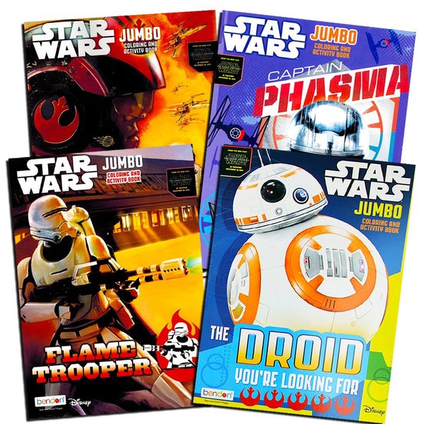 4 Pack Star Wars The Force Awakens Jumbo Double Sided Tear & Share Coloring Activity Books Featuring Star Wars Scenes, & Movie Characters for Kids with Various Artwork Cover Designs, 11 x 8 Inches