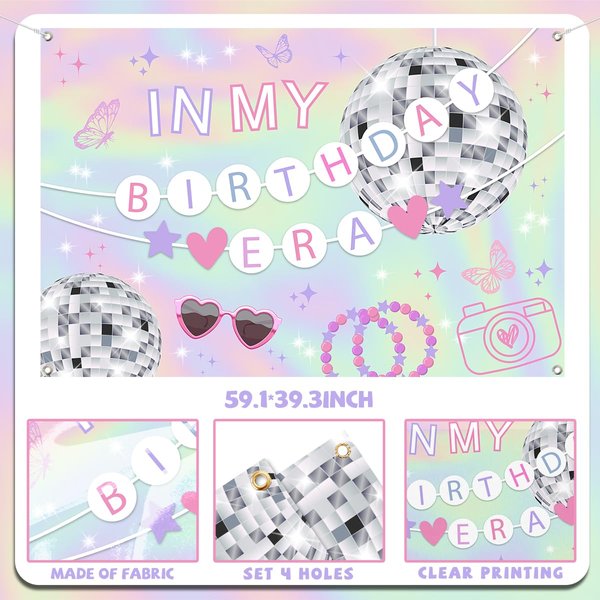 Iridescent in My Birthday Era Banner, Music Birthday Decorations Music Superstar Birthday Banner for Outside Indoor,Its A Girl Backdrop for Girls Birthday Decorations 59" X 39"