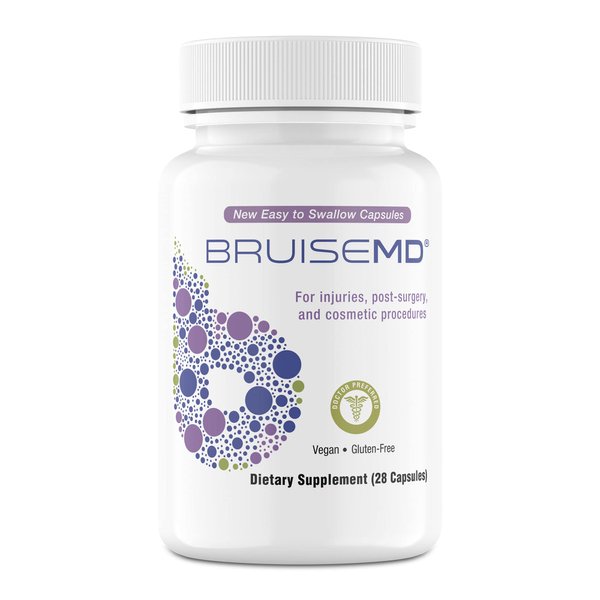 BruiseMD Arnica 1,000mg and Bromelain 500mg 2,400GDU/g Supplement for Bruising and Swelling, easy to swallow capsules.
