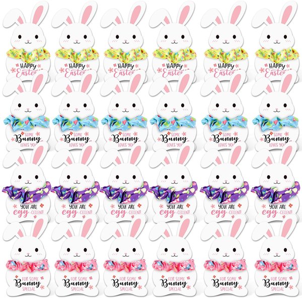 24 Pcs Easter Hair Scrunchies for Girls Women Gift Hair Ties Scrunchies with Bunny Rabbit Cards Elastic Hair Bands Cute Hair Accessories Easter Basket Stuffers Spring Easter Party Favors Easter Decor