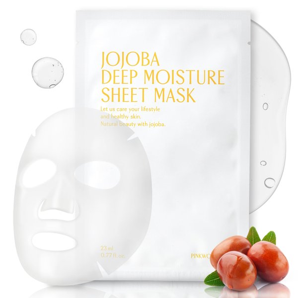 PINKWONDER Jojoba Deep Moisture Sheet Masks (5EA), Jojoba Oil and Hyaluronic Acid, Soothing for Dry and Sensitive Skin, Vegan Fabric, Korean Skincare