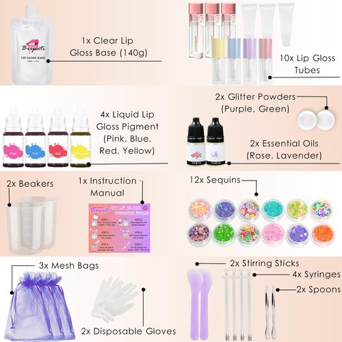BRIPATI DIY Lip Gloss Making Kit - Lip Gloss Supplies to Make Your Own Lip Gloss, Lip Gloss Making Supplies Set DIY Lip Gloss Kit for Girls, Beginner Lip Gloss Kit DIY Making Lip Gloss