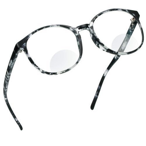 LifeArt Bifocal Reading Glasses with Round Lenses, Blue Light Blocking Glasses, Gaming Glasses, TV Glasses for Women Men, Anti Glare(Black&White, 0.00/+2.25 Magnification)