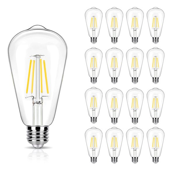 16 Pack LED Edison Bulbs 40W Equivalent, Not-dimmable 4 Watt LED Filament Bulb, 4000K Cool White ST19 Light Bulb, 450LM E26 Vintage LED Bulbs for Ceiling Light Fixtures